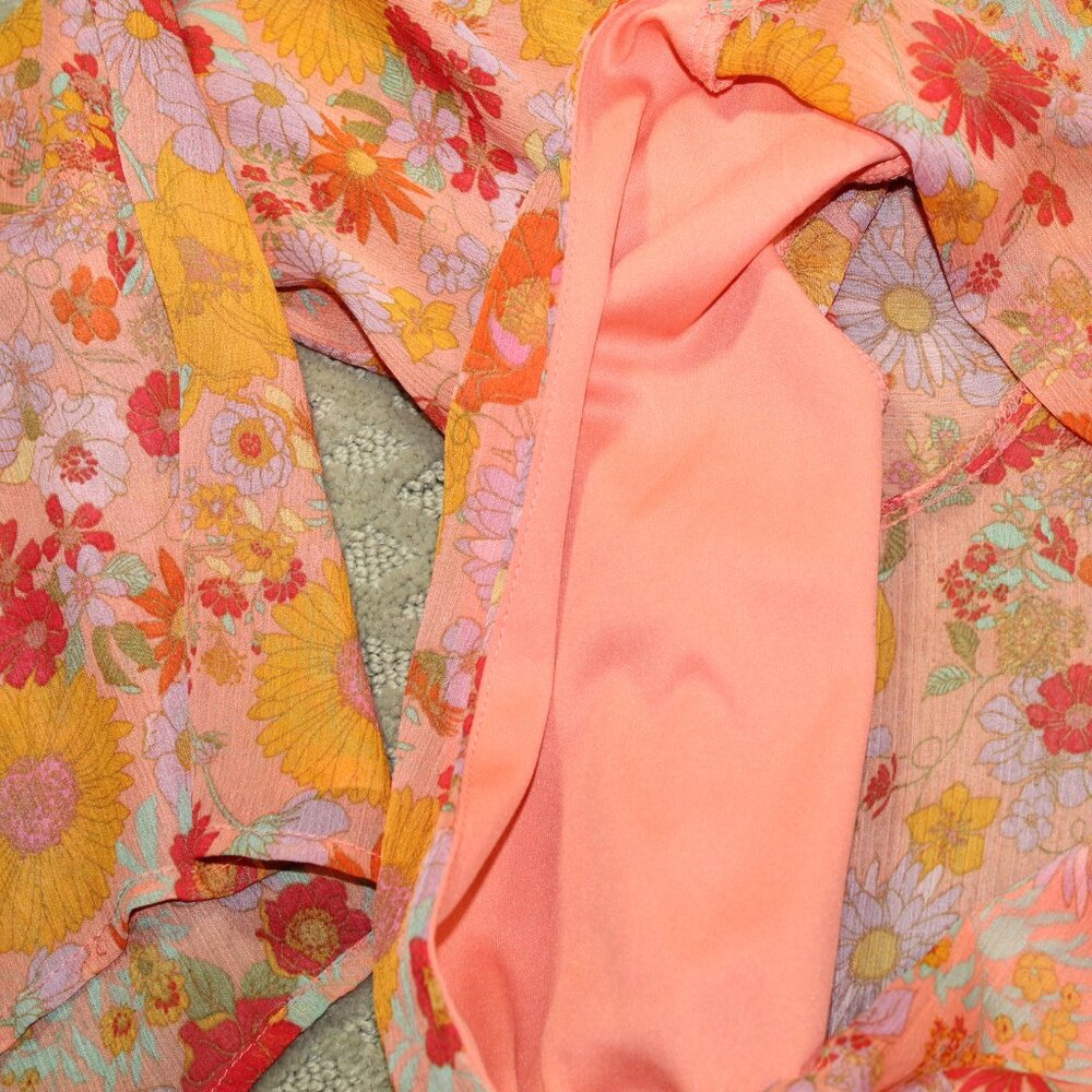 Wild Fable Women's XXL Sheer Peach Floral Cropped Top / Shrug - Picture 3 of 6